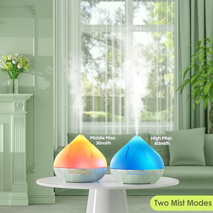 Aroma Diffuser with Essential Oils Set, 500 ML Essential Oil Diffuser with Remote Control, Humidifier with 14 Color Lights for Large Room, 4 Timer Setting, Auto Shut-Off Green