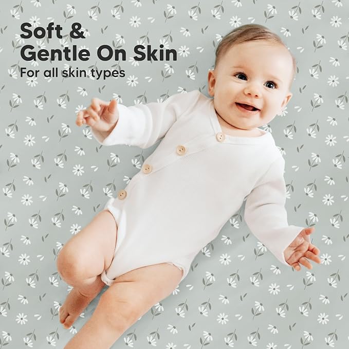 2-Pack Mini Crib Sheets Fitted, Pack and Play Sheets - Organic Cotton Pack N Play Sheets for Pack and Play Mattress, Playard Baby Crib Sheets, Jersey Crib Sheets Neutral for Boys, Girls (Daisies)