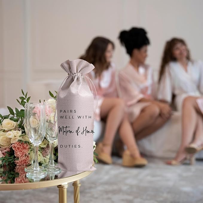 Baobeily Paris Well With Matron of Honor Wedding Gift Engagement Gift Bag For bride/him/her Newly Engaged Gift Wine Tote