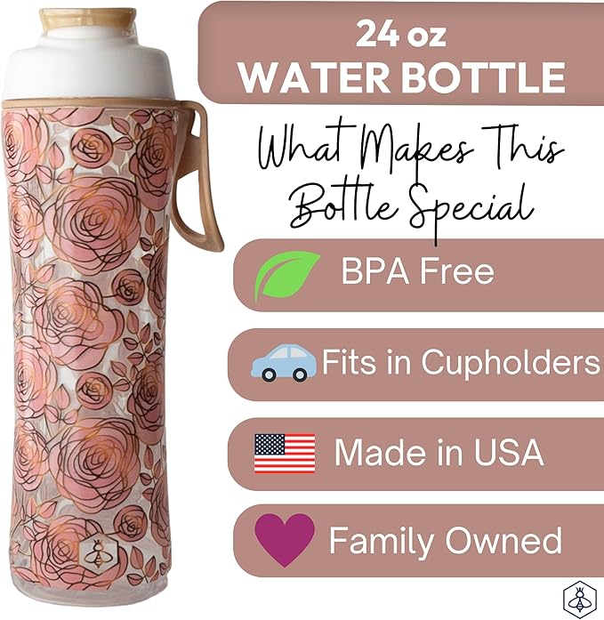 Biddlebee 24oz. BPA-Free Reusable Water Bottle with Wide-Mouth Chug Cap & Carry Handle | Perfect for Travel, Gym, School & Work | Proudly Made in USA | Cupholder Friendly, Fits in Backpack Pockets