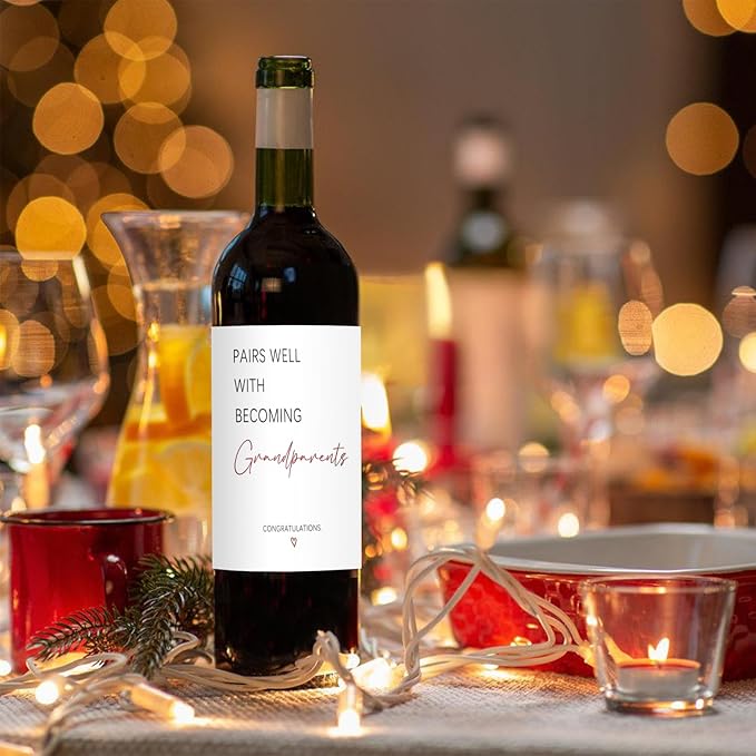 24 Pcs Funny New Grandparent Wine Label New Baby Wine Bottle Labels Pairs Well with Becoming Grandparents Wine Bottle Stickers Pregnancy Announcements Gifts