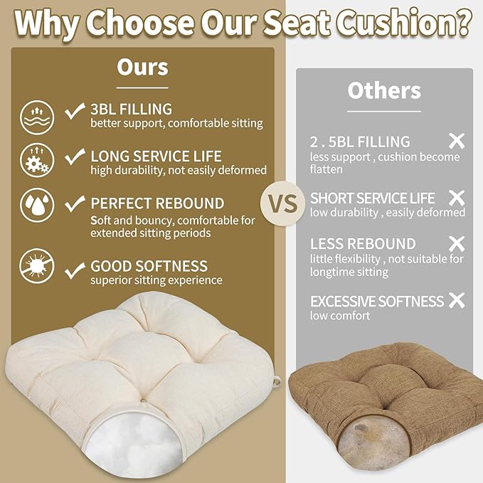 BUYUE Chair Cushion Set for Rocking Chair, Back Pillow & Seat Cushion with Ties, Original Woven Fabric Non-Slip Chair Pads for Elderly Sitting, Beige