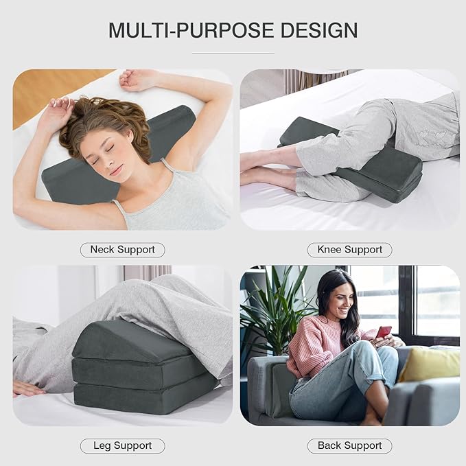 BALAPET 3-in-1 Adjustable Height Wedge Pillow, 7" Height Leg Knee Pillow for Side Sleepers & Aligns Spine, Supportive Bolster Pillow for Pregnancy Relieves Pressure Hip Leg Elevation, 22", Dark Grey