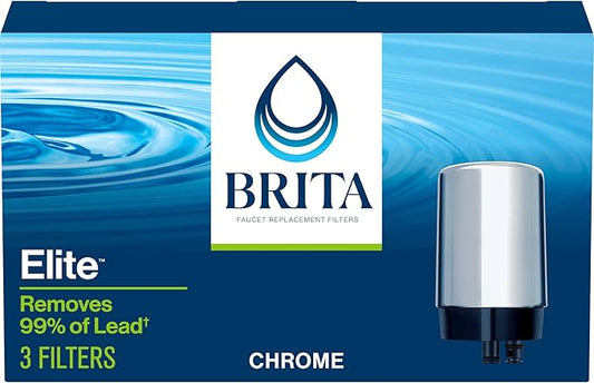 Brita Faucet Mount System Replacement Filter, Reduces 99% of Lead, Made Without BPA, Chrome, 3 Count