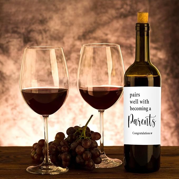 24 Pcs Parents Pregnancy Baby Announcement Wine Labels, Funny Pregnancy Baby Announcement Gifts for New Parents, Pairs Well With Becoming A Parents Wine Bottle Stickers Labels