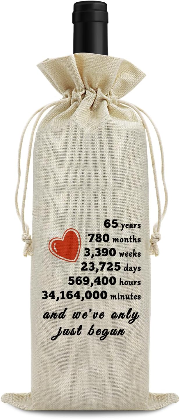 65th Year Marriage Gift for Couple Wife Husband Wine Bag 65th Anniversary Wedding Gift for Women Men Wine Gift Bag Birthday Christmas Valentine Gift for Him Her Drawstring Wine Wrapping Bag