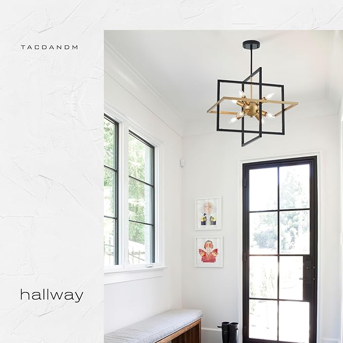 18.9'' Black Gold 8-Light Sputnik Chandelier Modern Industrial Adjustable Hanging Geometric Pendant Light Fixture for Entryway Foyer Stairway Hallway Bedroom Living Room Kitchen Island