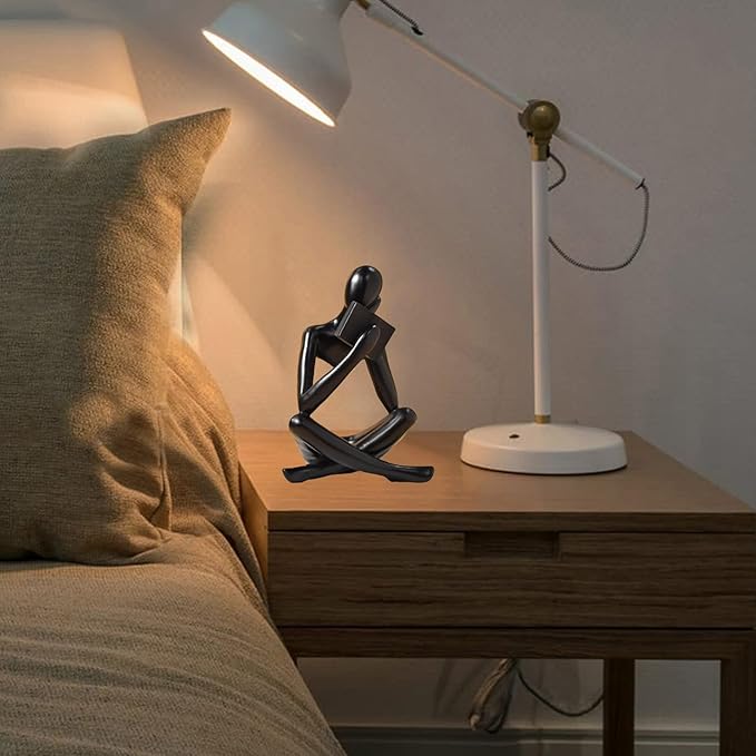 Bookshelf Decor Thinker Statue - Abstract Style Thinker Sculptures Modern Aesthetic Figurine Decoration Statues for Home Decor-Right Thinking-Black