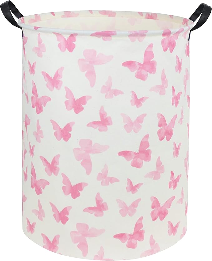 Butterfly Pink Laundry Hamper Girls Laundry Hamper Baby Laundry Basket Cute Toy Storage Bin Kids Hamper Butterfly Room Decor(Pink Butterfly)