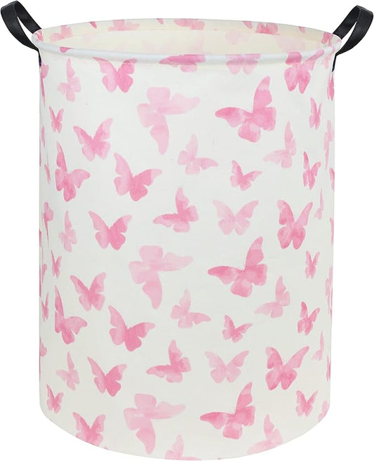 Butterfly Pink Laundry Hamper Girls Laundry Hamper Baby Laundry Basket Cute Toy Storage Bin Kids Hamper Butterfly Room Decor(Pink Butterfly)