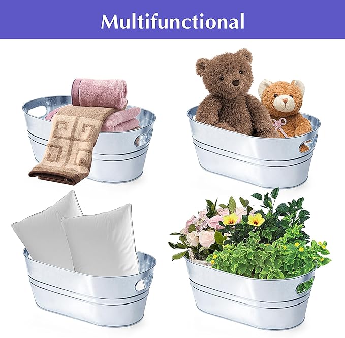 4 Gallon Ice Buckets for Parties, IKAYAS Galvanized Metal Ice Bucket Ice Tub with Scoop for Cocktail Bar Mimosa Bar Supplies, Large Champagne Bucket Beer bucket Metal Tub (4 Pack)