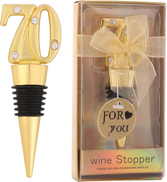 24-Pack 70 Wine Bottle Stopper for 70th Wedding Birthday Party Decoration 60 Years Old Wine Stopper Fun Gift for Wine Lovers (Gold 70th)
