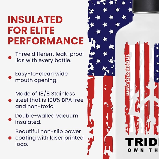 American Flag 64 oz Water Bottle, Reusable Water Bottle with Straw, Leak Proof Water Bottles, 64oz Insulated Water Bottle, Thermos Water Bottle - Retired Navy Combat Vet Small Business (White, 64 Oz)