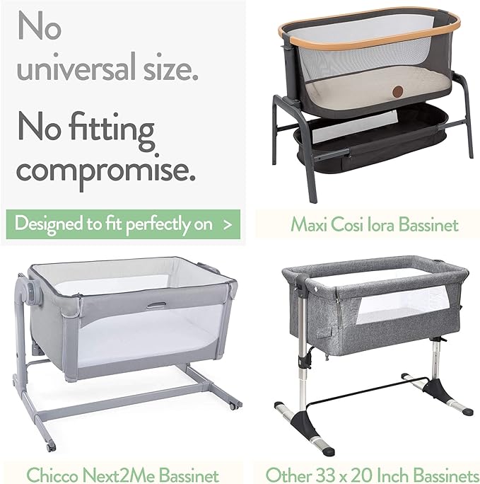 Bedside Sleeper Bassinet Fitted Sheets 33x20 for Maxi COSI Iora, Koola Baby, Baby Joy, Angelbliss, Kidsclub Bedside Bassinet – 100% Jersey Cotton – Light + Dark Grey – 2 Pack