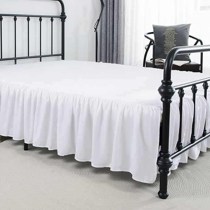 Bed Skirt Twin Size Ruffled Bed Skirt with Split Corners, 22 Inch Drop Dust Ruffle Bed Skirt with Platform, White, Twin - 22" Drop