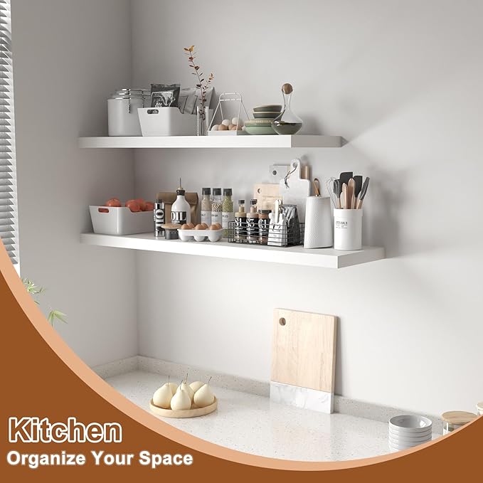 40 Inch Floating Shelf 1 Pack Large Floating Shelves for Wall No Drilling Accessories Included Deep Wall Shelves for Living Room Kitchen Farmhouse 40" W x 12" D x 1.2" White