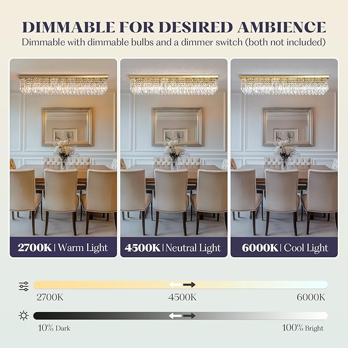 10 Lights Gold Flush Mount Rectangle Chandelier, Modern K9 Crystal Chandeliers Light Fixture Rectangular Raindrop Chandelier Pendant Island Light for Living Dining Room Kitchen Bar L47 Inch