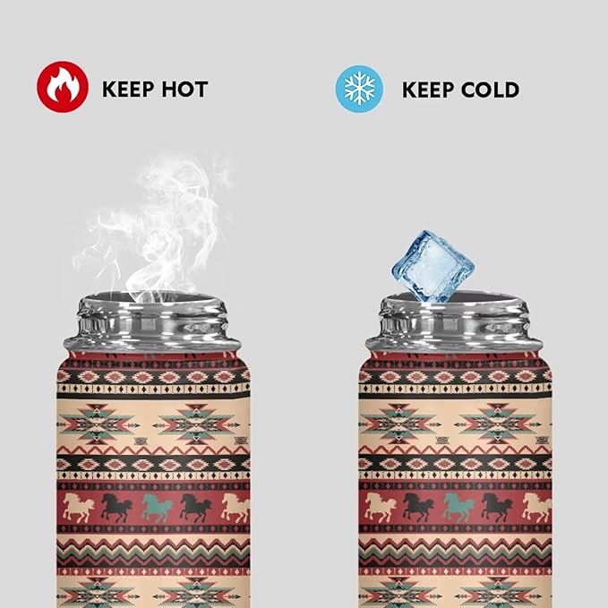 Aztec Horse Insulated Water Bottle 20 Oz for Hot Drink Wide Mouth Water Jug for Fitness, Gym and Outdoor Sports, Leak-proof