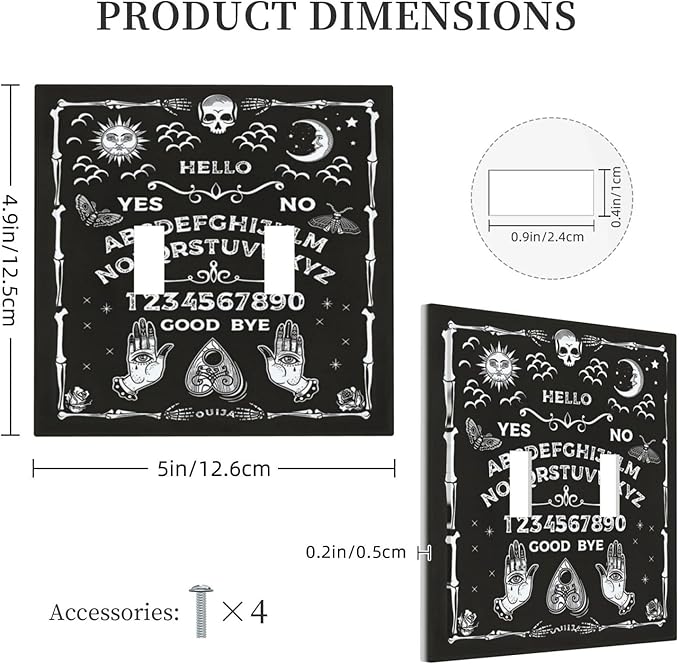Black Witchy Skeleton Skull Gothic Sun Moon Double Toggle Novelty Light Switch Covers Decorative Unique 2 Gang Wall Plate Dual Electrical Faceplate Switchplate for Bathroom Living Room Decor