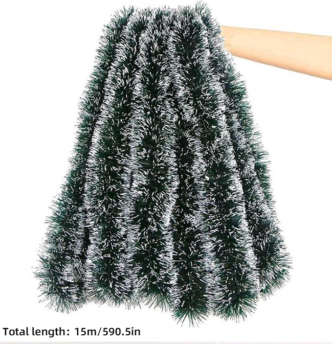 50 FT/15M Long Dark White Artificial Christmas Tinsel Garland Decorations DIY for Xmas Tree,Fireplace Mantel,Stairs Railing Outdoor Indoor Holiday Decor