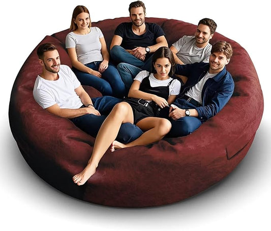 Bean Bag Chair for Adults 8FT,Soft Removable Cover for Teens/Girls Bedroom,Fluffy Giant Round Floor Beanbag Lounger Chairs (No Filler,Claret)