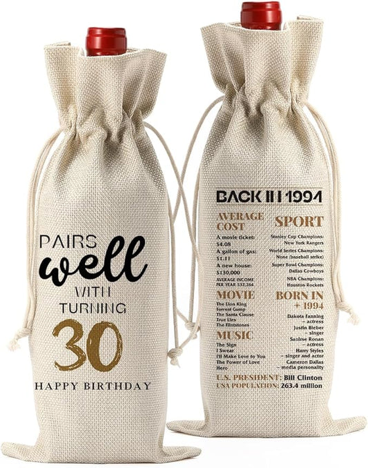 30th Birthday Gifts Women Men, Best Gifts for 30 Year Old Man Mom Dad Friends Wine Gift Bag, Wine Accessories Gifts Anniversary 30th Birthday Decorations Wine Bag Wine Bags for Wine Bottles Gifts
