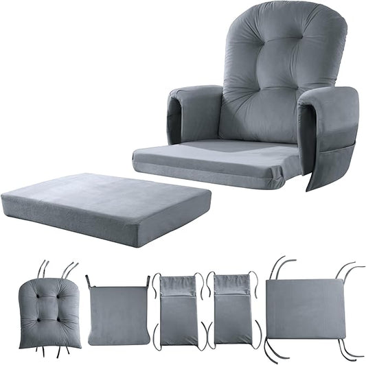 5 PCS Velvet Glider Rocker Replacement Cushions with Side Storage Pocket, Thickened & Supportive Cushions Set for Indoor Nursery Rocking Chair, Dark Grey