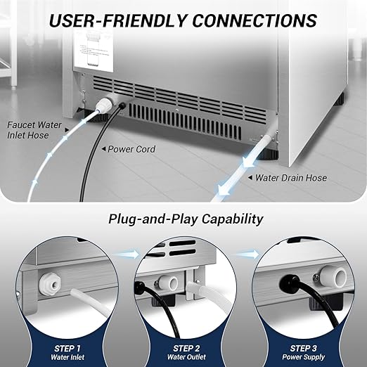 220LBS Commercial Ice Maker Machine - 72PCS Ice Cubes per Round, Undercounter/Freestanding Ice Machine, 55LBS Ice Storage Capacity for Home Bar and Outdoor, Stainless Steel Self-Cleaning