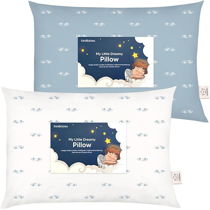 2-Pack Toddler Pillow - Soft Organic Cotton Toddler Pillows for Sleeping - 13X18 Small Pillow for Kids - Kids Pillows for Sleeping - Kids Pillow for Travel, School, Nap, Age 2 to 5 (Roadsters)