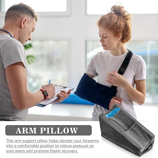 Buryeah Arm Pillow Arm Elevation Pillow with 2 Pockets, Soft Ergonomic Support Pillow for Elbow Arm Rest Wedge Pillow Broken Arm Gifts with High Density Foam for Recovery Sleeping Care(Dark Gray)