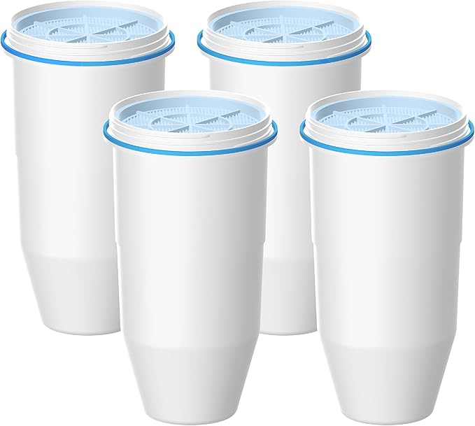 AQUA CREST Alkaline Water Filters Increase PH, 𝐍𝐎𝐓 𝐑𝐞𝐝𝐮𝐜𝐞 𝐓𝐃𝐒, Replacement for Zero Filter Pitchers and Dispensers, 6-Stage Filters Reduce Chlorine, 4-Pack