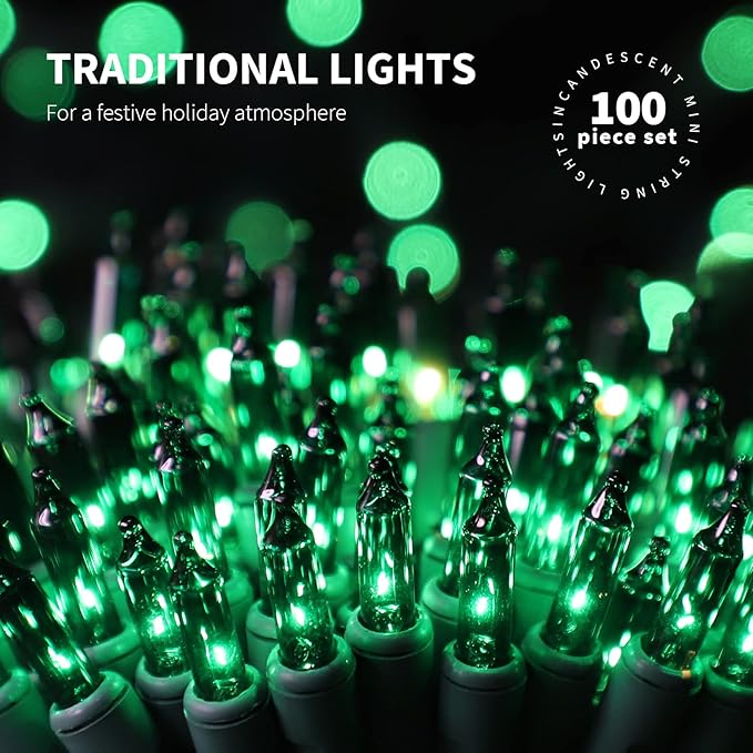 100LIGHTS Green Extra-Bright with End Connectors Christmas Decorative Lights 5.98m UL Certified Mini String Light Set Waterproof for Home Garden Holiday Christmas Tree Party Patio Wedding