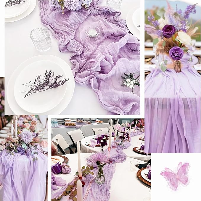 6 Pack Lilac Cheesecloth Table Runner 10FT Rustic Gauze Cheese Cloth Table Runner for Wedding 20 x 120 Inch Long Bridal Baby Shower Table Decor Boho Fabric Sheer Birthday Party Table Decorations