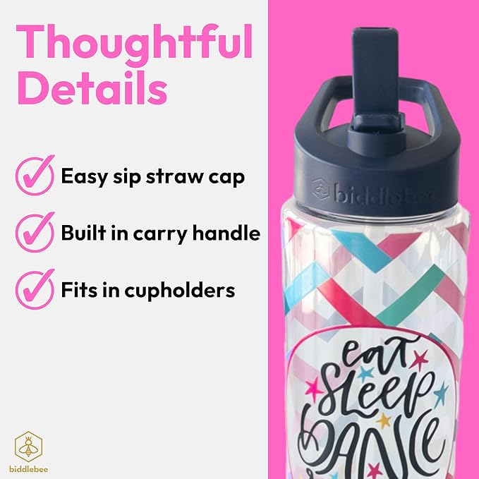 32oz Dance Water Bottle with Straw | BPA-Free Reusable Bottles for Dancer, Girls, Teen, Ballerina | Great Recital Gifts, Birthday Gift or Present for Dance Teacher