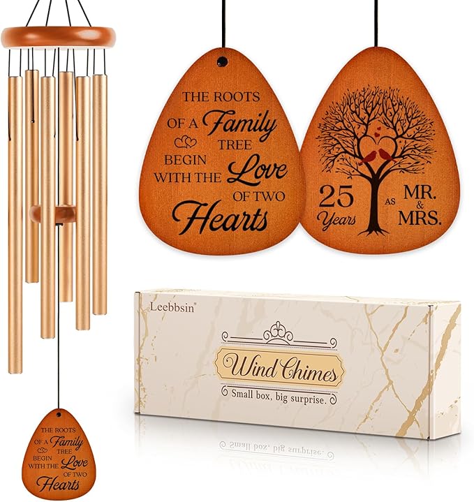 25th Wedding Anniversary Wind Chime, Happy 25th Anniversary Romantic Gifts for Couple, Parents, Wife, Husband, Friends, Sliver Anniversary's Keepsake Gifts Ideas-Large 36''
