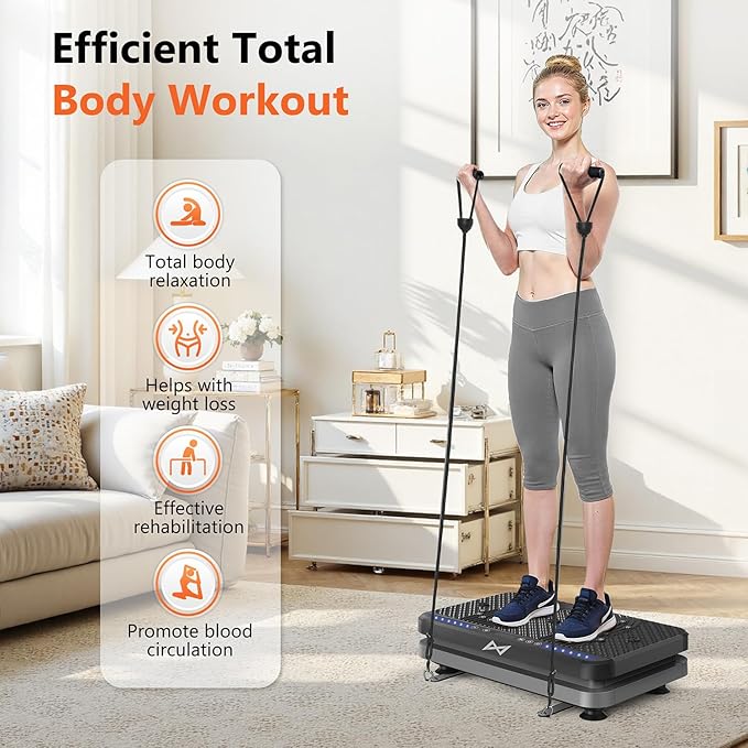 AXV Vibration Plate Fitness Platform Exercise Machine Vibrating Lymphatic Drainage Shaking Full Body Shaker Workout Vibrate Stand Shake Board Sport Gym for Weight Loss Fat Burner for Women Men