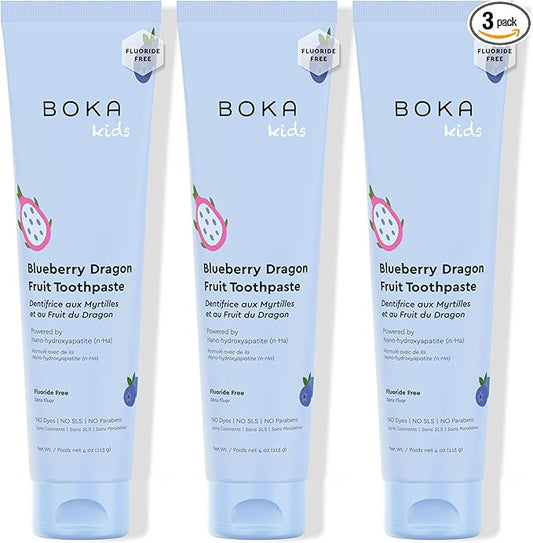 Boka Fluoride Free Toothpaste Nano Hydroxyapatite Toothpaste - Blueberry Dragon Fruit Flavor, 4 oz 3Pk US Manufactured