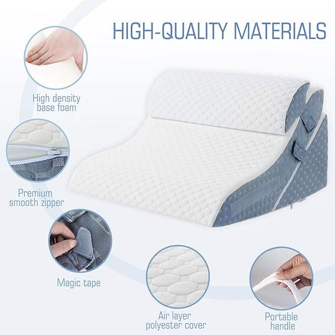 Bed Wedge Pillow for Sleeping, 20-in-1 Adjustable Pillow Wedge Acid Reflux Pillow, 9 &12 & 20 Inch 3-in-1 Incline Wedge Pillow for Back Pain Relief, Gerd, Snoring