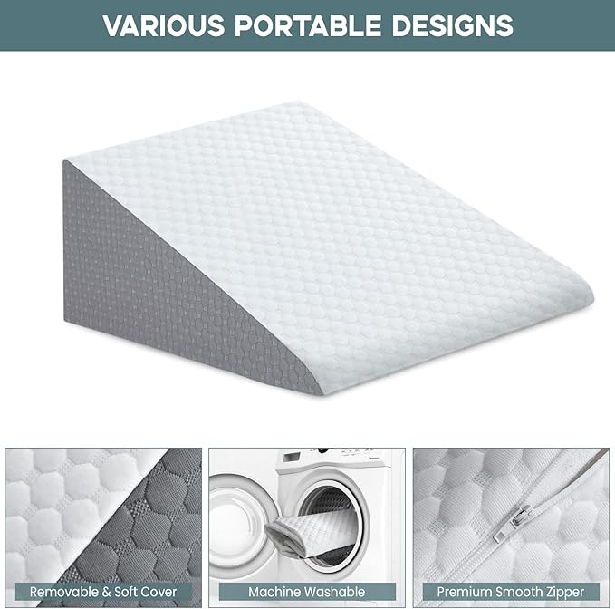 Bed Wedge Pillow, 10" 24" 24" Triangle Pillow Wedge, Cooling Memory Foam Top, Elevated Support Wedge Pillow for Relieving Acid Reflux, Heartburn, Snoring and GERD