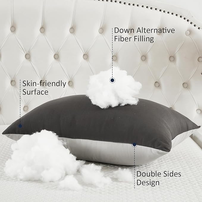 Bed Pillows for Sleeping - Pillows Queen Size Set of 4 Cooling Luxury Hotel Quality Pillow with Premium Plush Soft Down Alternative Fill for Side Back or Stomach Sleepers - Grey, 4 Pack