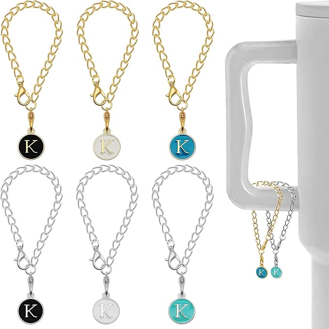 6PCS Letter Charm Accessories for Stanley Cup, Name ID Letter Handle Charm for Stanley Handle Identification Letter Pendant Handle Decoration for Stanley Tumbler Charms (Letter K)