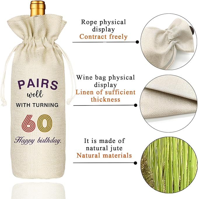 60th Birthday Gift for Women Men,60th Birthday Wine Bag,1964 Birthday Wine Bag,60 Years Old Birthday Party Decor Gift (60 BIRTHDAY)