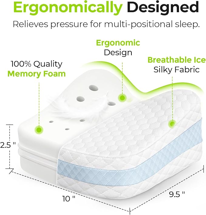 AUVON Leg & Knee Pillow for Sciatica, Back, HIPS, Joints Pain Relief, Enhanced Softness & Support Sandwhich Memory Foam Knee Pillow for Side Sleepers, Ice Silky Fabric for Sleeping Comfort