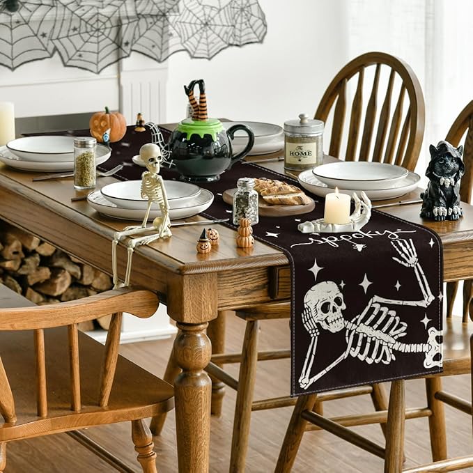 Artoid Mode Spooky Skeleton Spider Bone Halloween Table Runner, Holiday Kitchen Dining Table Decoration for Home Party Decor 13 x 108 Inch