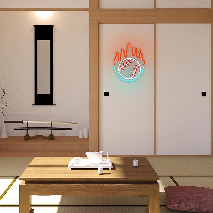 Baseball Neon Sign for Wall Decor Dimmable Baseball On Fire Neon Light Colorful LED Neon Light Sport Neon Signs USB Powered Neon Sign for Bedroom Field Club Man Cave Decoration