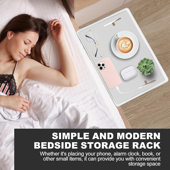 Bedside Shelf for Bunk & Loft Beds,College Dorm Room and Kids Room Essentials,Bed Side Table Tray Organizer,Clip On Nightstand,White