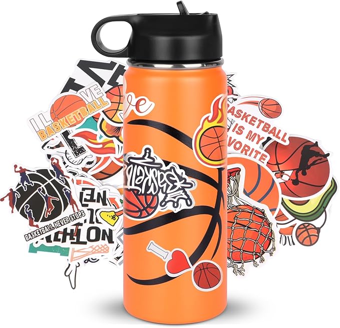 Basketball Gifts for 8-12 Boys Girls,Basketball Water Bottles and 50PCS Stickers Dirp Stuff for Player Kid(18OZ)