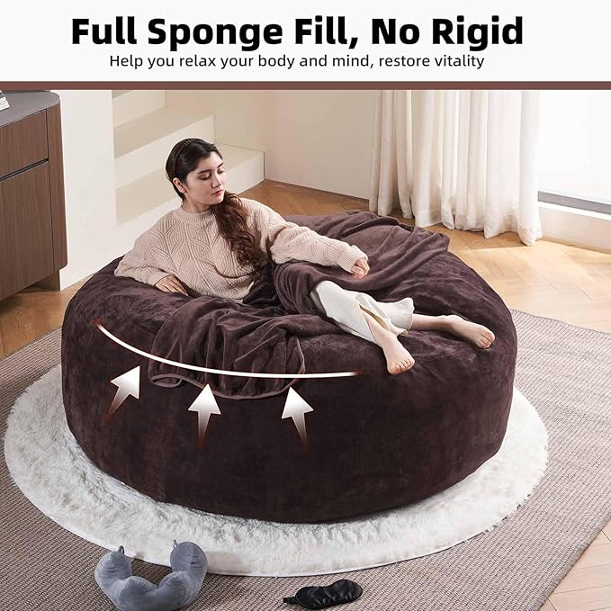 6FT,Oversized Bean Bag Chairs for Adults,Giant beanbag with Filler Included，Fluffy Memory Foam,Soft and Comfy Corduroy Fabric,Gaming Chairs Suitable for Living Room and Bedroom (Brown, 6 Foot)