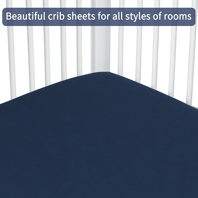 Baby Crib Sheets for Boys Girls, 2 Pack Fitted Crib Sheet for Standard Crib and Toddler Mattress, Soft Microfiber Baby Sheet 52x28x8in (Navy & Gray)
