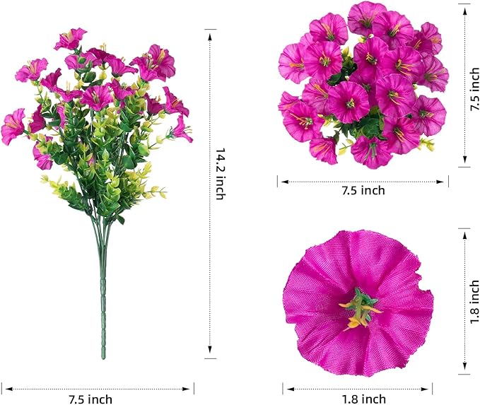 Artificial Flowers for Outdoors Fake Plants, 12 Bundles Faux Fuchsia Morning Glory UV Resistant Look Real Silk Flowers for Outside Planter Front Door Porch Patio Yard Fall Autumn Decoration